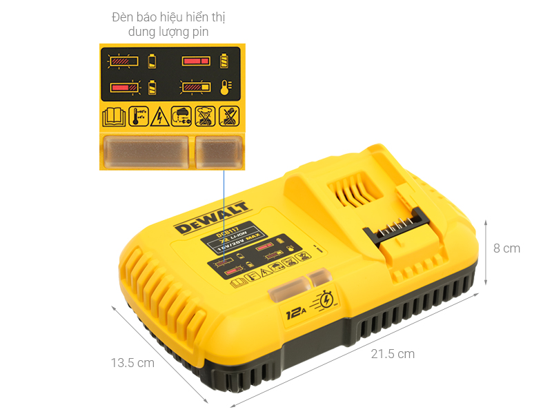 Đế sạc siêu nhanh có quạt tản nhiệt 12A DeWalt DCB117-KR (18-60V) -Hàng Chính Hãng