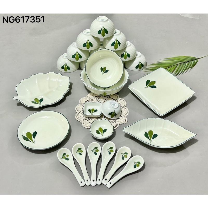 Bộ bát đĩa 23-25 món, men kem. Gốm sứ Bát Tràng.
