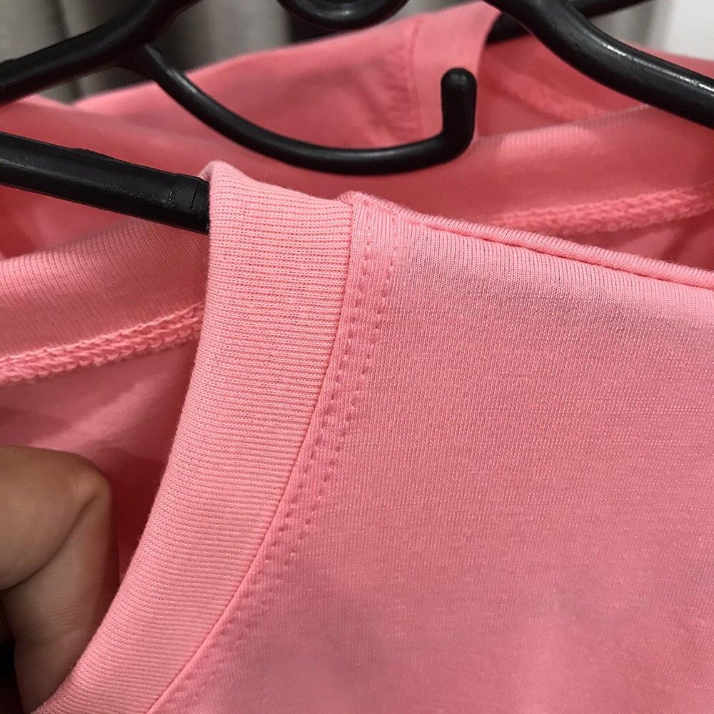 Áo Thun Trơn Tay Lỡ Cổ Tròn Vải Cotton Dày Mịn Không Xù Lông Nam Nữ Màu Hồng