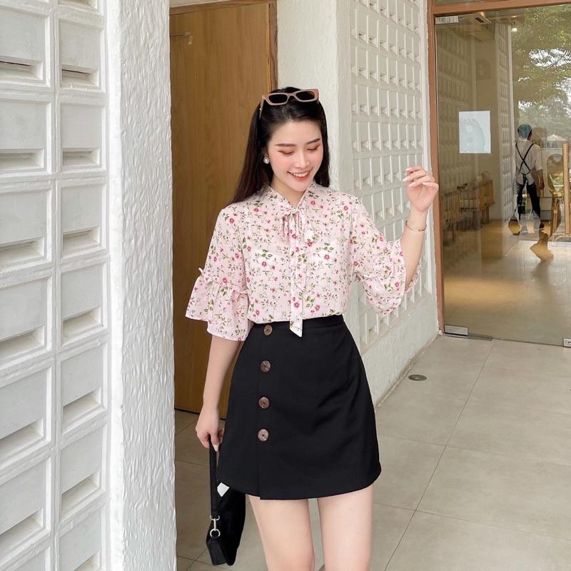 ÁO SƠ MI HOA NHÍ CỘT NƠ CỔ