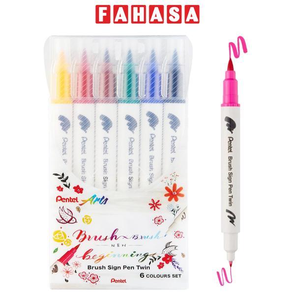 Bộ 6 Bút Lông Màu Nước 2 Đầu - Brush Sign Pen Twin - Pentel Art SESW30C-06E