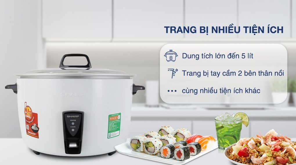 Nồi Cơm Điện Nắp Rời Sharp KSH-D55V (5L) - Trắng - Hàng chính hãng