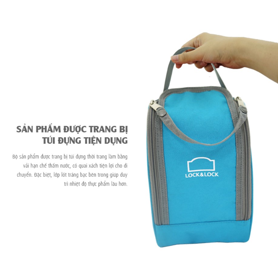 Bộ Túi Hộp Cơm Thủy Tinh Chịu Nhiệt 4EA Lock&Lock LLG821BS3 - Xanh Dương