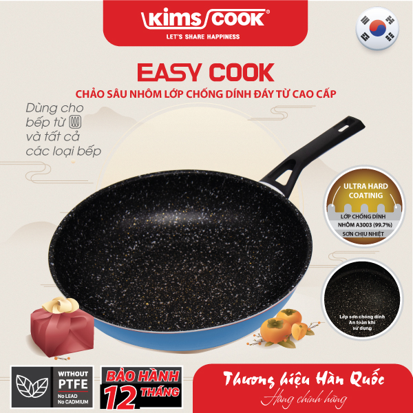 Chảo sâu KIMS COOK Easy Cook hợp kim nhôm chống dính vân đá đáy từ