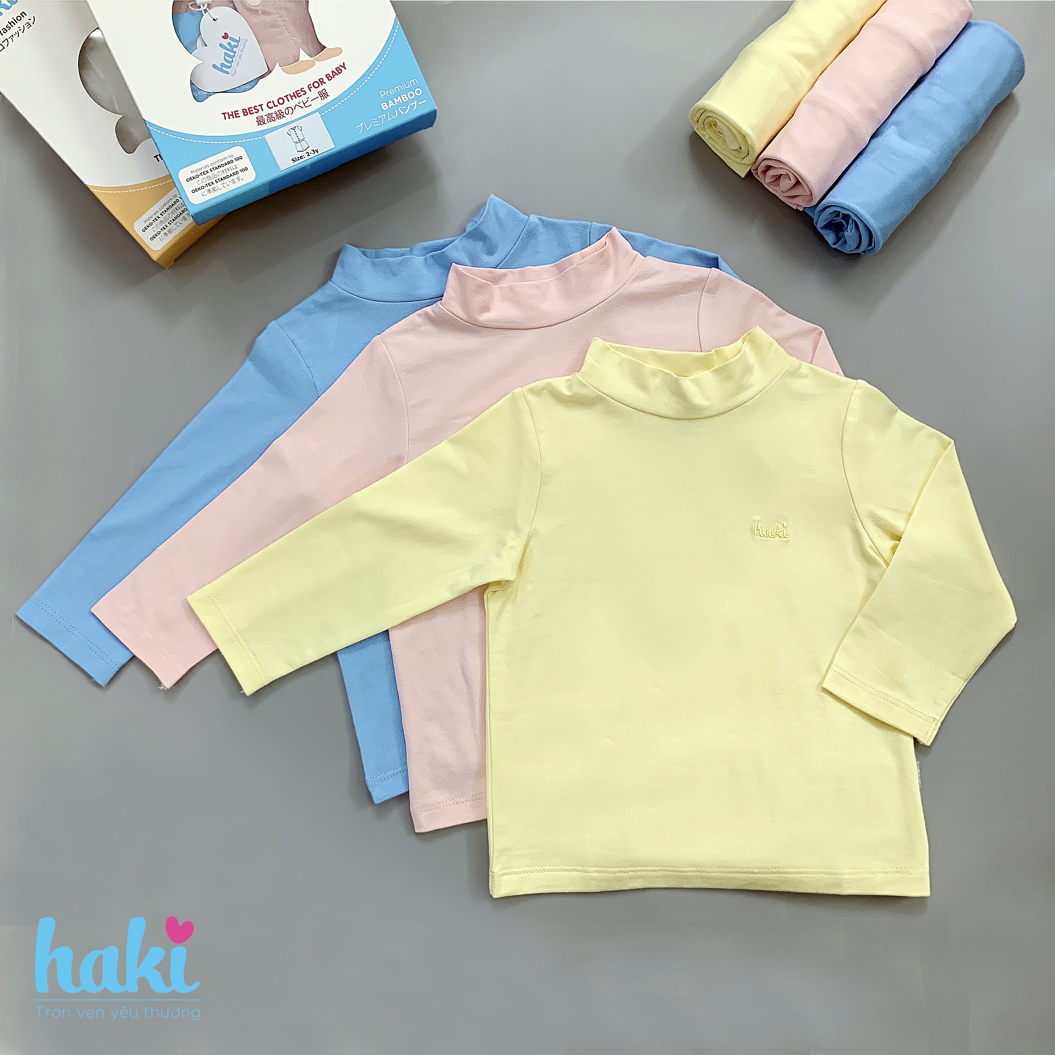 Áo giữ nhiệt thu đông dài tay cổ cao cho bé, chất liệu Bamboo + Cotton hàng chính hãng, xuất khẩu Canada HAKI BB008 (8-15kg)