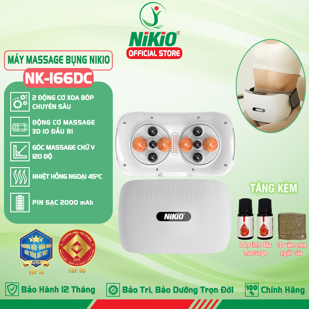 Máy Massage Bụng Cao Cấp Nikio NK-166DC - Công Nghệ Xoa Bóp Kết Hợp Hồng Ngoại Hiện Đại, Hỗ Trợ Cải Thiện Vòng 2 Cực Nhanh, Pin Sạc Tiện Lợi