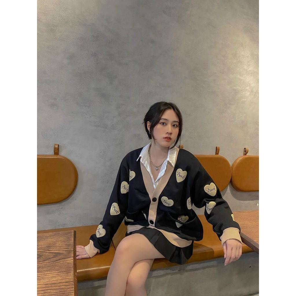 Áo khoác nỉ cardigan nữ hoạ tiết siêu xinh