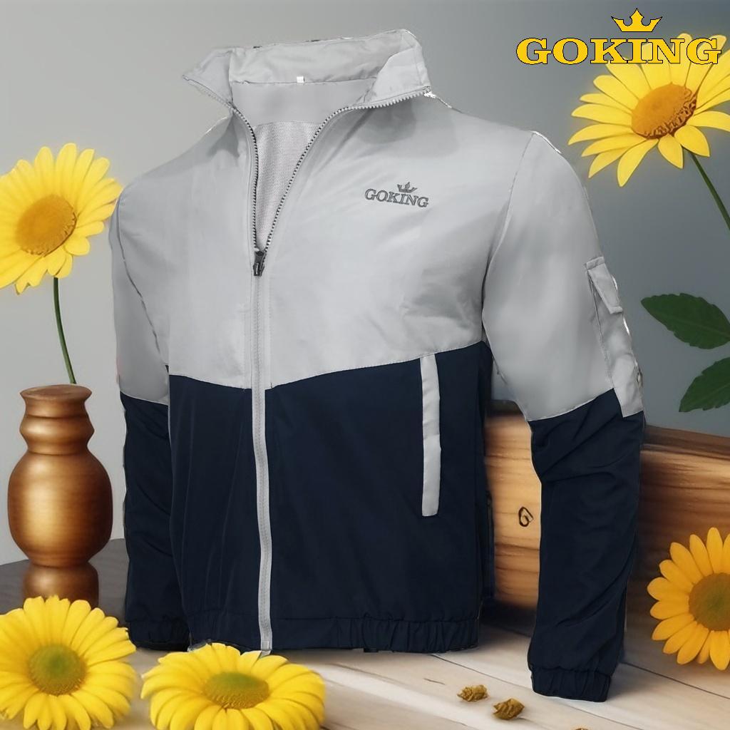 Áo Khoác Gió Nam Nữ Goking, Ngoài Vải Dù, Trong Lót Lưới. 3 Túi Tiện Dụng. Mã Akg.goking4 - Navy - Xl