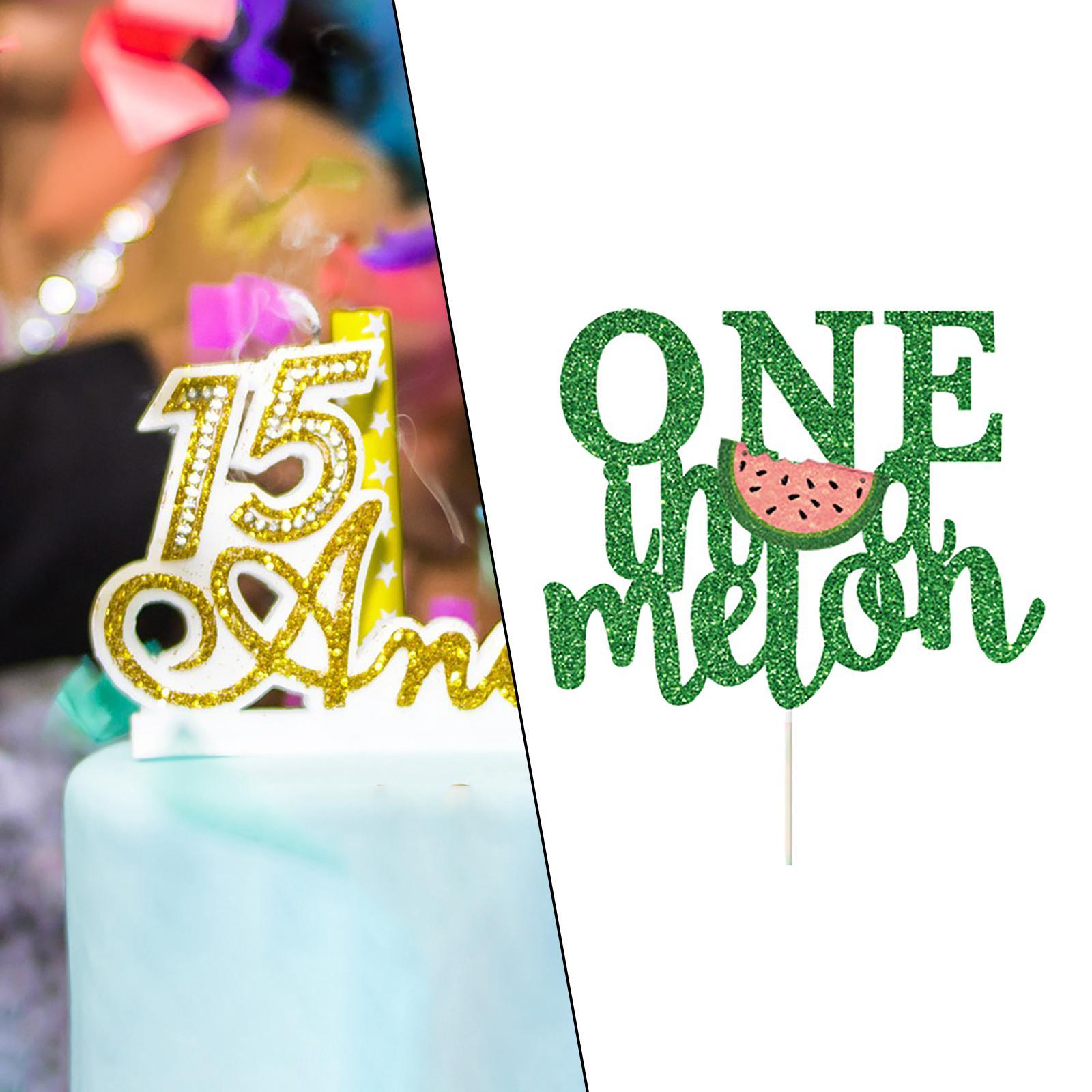 One in A Melon Cake Cupcake Toppers Glitter Watermelon Themed for Birthday