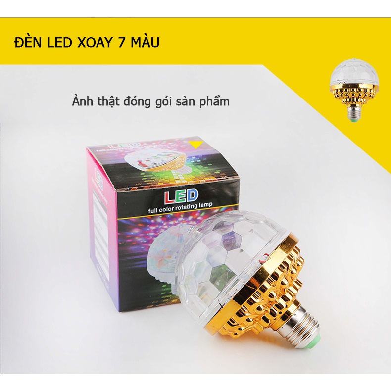 Đèn led xoay 7 màu vũ trường nháy chớp theo nhạc bay phòng sân khấu hiệu ứng 360 độ kèm đui cắm E27