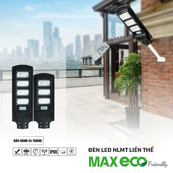 Đèn LED đường NLMT liền thể MAXECO Friendly công suất 90W, 120W của TLC Lighting - Tự động chiếu sáng khi trời tối và tắt đèn khi trời sáng - Chiếu sáng liên tục 12-15h