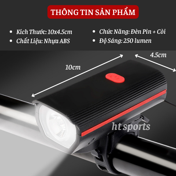 Đèn Xe Đạp Thể Thao Có Còi Pin Sạc USb Led T6 Chống Nước Nhiều Chế Độ Sáng