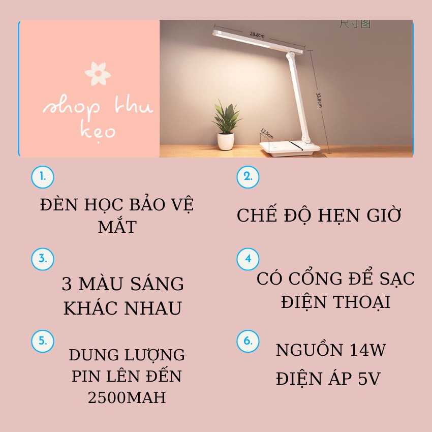 ĐÈN HỌC[ CHẾ ĐỘ HẸN GIỜ TỰ TẮT+SẠC ĐIỆN THOẠI] 5 CHẾ ĐỘ MÀU BẢN MỚI NHẤT