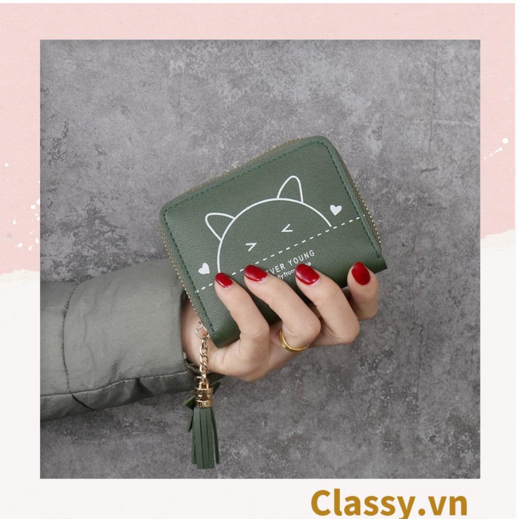 Ví nữ mini  Classy hoạt tiết mèo con nhiều màu cao cấp có khóa kéo T1162