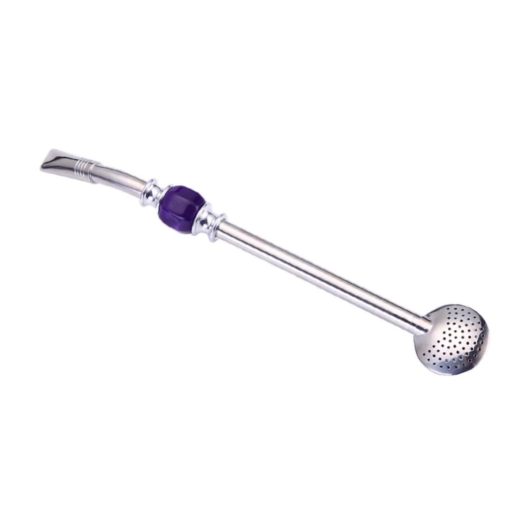 Stainless Steel Yerba Mate Straw Spoon Bombilla Tea Strainer Filter Colander Purple