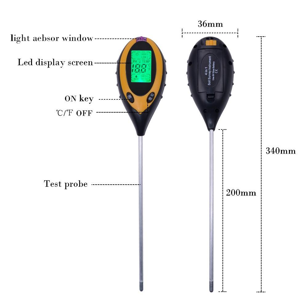 Máy đo độ pH đất, độ ẩm, ánh sáng, nhiệt độ, dụng cụ đo pH 4 in 1
