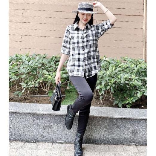 Set Bộ Cao Cấp Áo Sơ Mi Lụa Mango Quần Legging Dài Có Túi Hàng Có Size