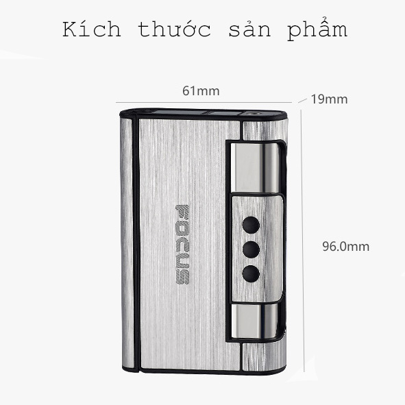 Hộp đựng thuốc Focus 10 điếu 20 điếu kiêm bật lửa khò 1 tia lấy thuốc sang trọng tiện lợi