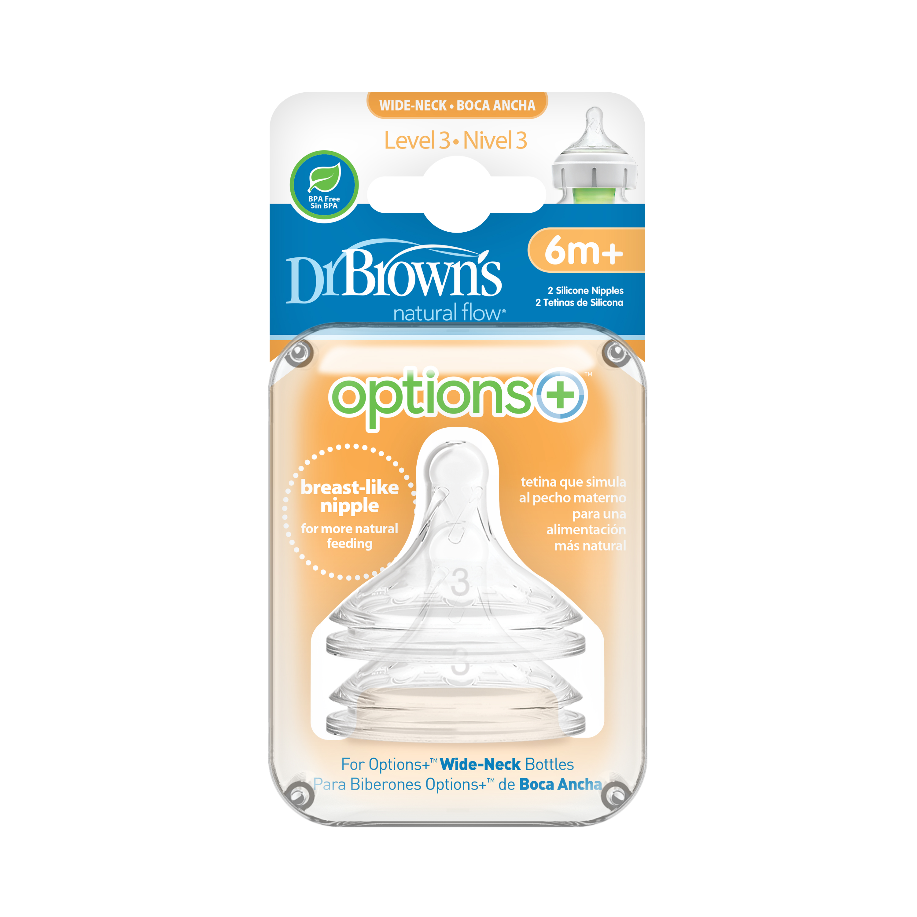 Bộ 2 núm ti Dr.Brown's bình sữa cổ rộng số 3 ( 6 -9 tháng) dòng Plus