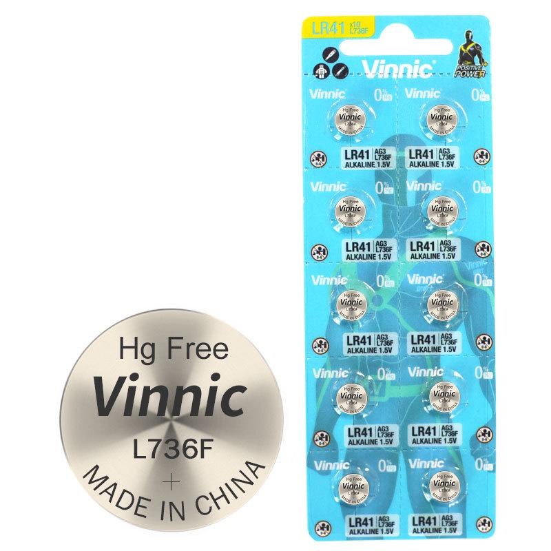 Vỉ 10 Pin cúc áo VINNIC AG3 / LR41W / 392A / CX41 CHÍNH HÃNG dùng cho đồng hồ đeo tay thiết bị điện tử