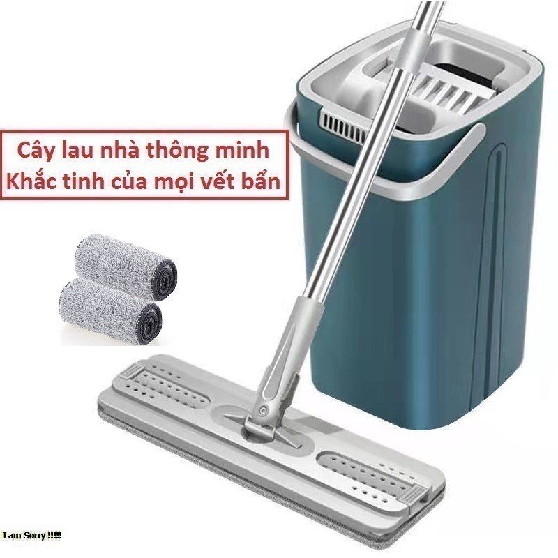 Chổi Lau Nhà Thông Minh Tự Vắt Phân 2 Luồng Nước Sạch Và Bẩn Thế Hệ Mới Kèm 4 Bông - Lau Cây Lau Nhà