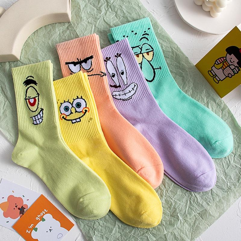 Vớ Cotton Nguyên Chất In Họa Tiết Hoạt Hình Spongebob Phong Cách Âu Mỹ Thời Trang Cho Học Sinh