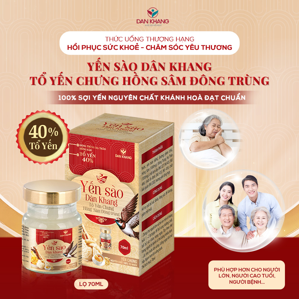 Yến Sào Dân Khang 40% Tổ Yến Chưng Hồng Sâm Đông Trùng Cao Cấp Tự Nhiên Hỗ Trợ Bồi Bổ Sức Khỏe Bổ Sung Dưỡng Chất 70ml