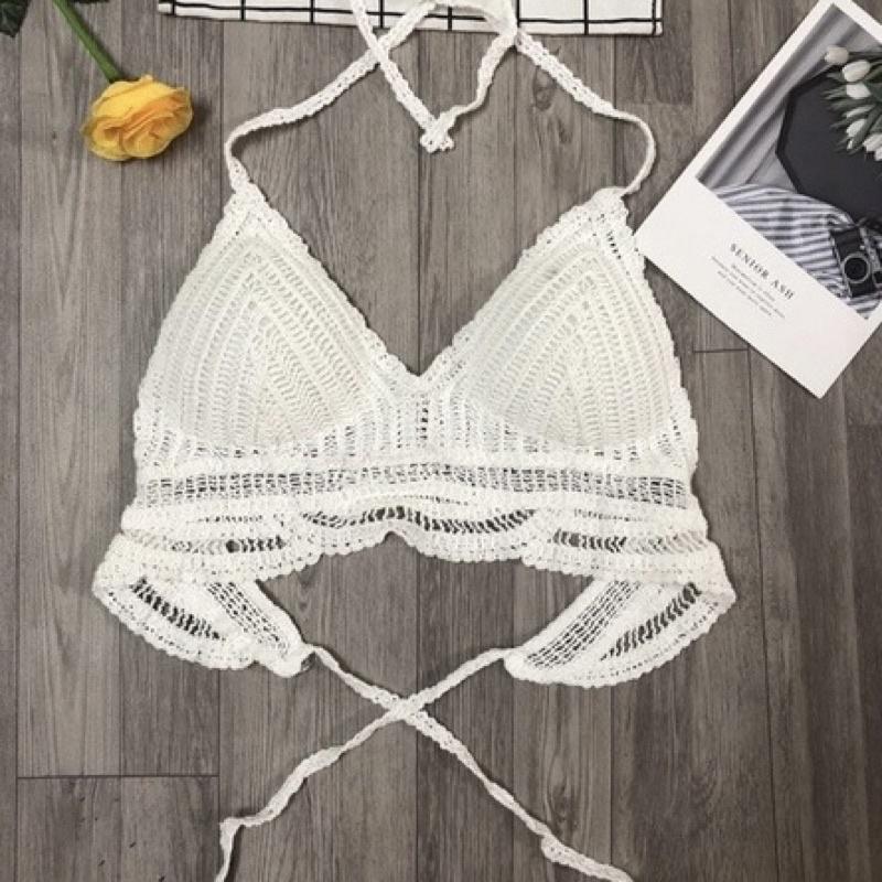 Áo bra len móc bikini đi biển đồ bơi mùa hè 2023