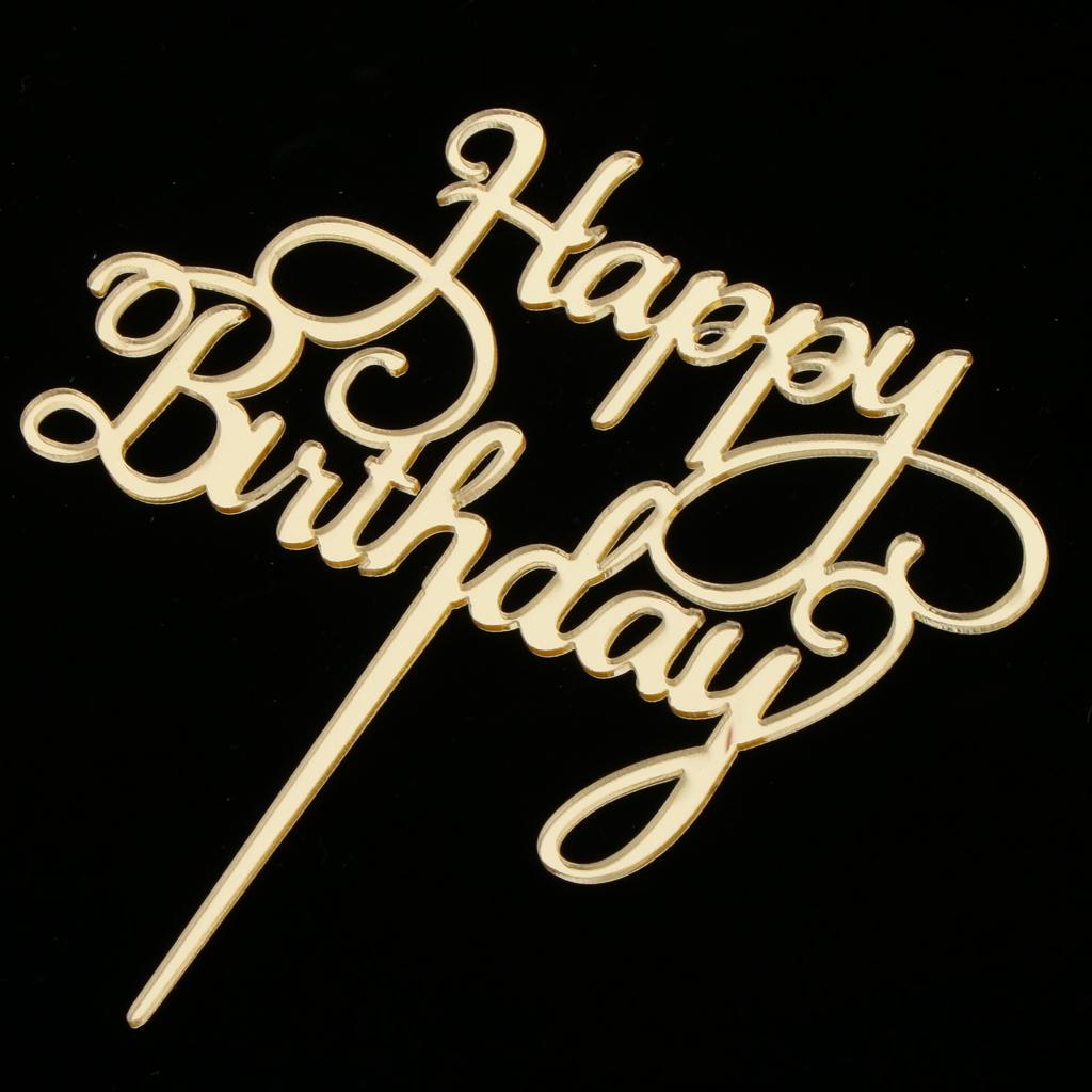 2xAcrylic Happy Birthday Cake Topper Party Supplier Gold