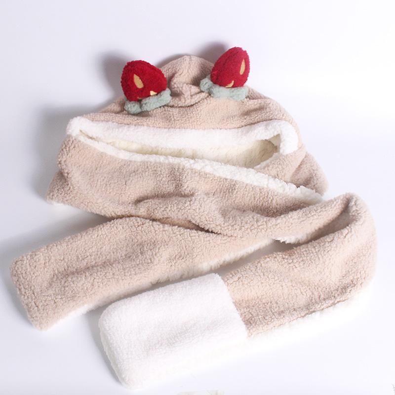 Hoạt Hình Sang Trọng Động Vật Lông Thú Giả Full Hood Dâu Nón Nữ Cô Gái Trẻ Em Trang Phục Bò Dài Khăn Găng Tay Hở Ngón Tay Bịt Tai