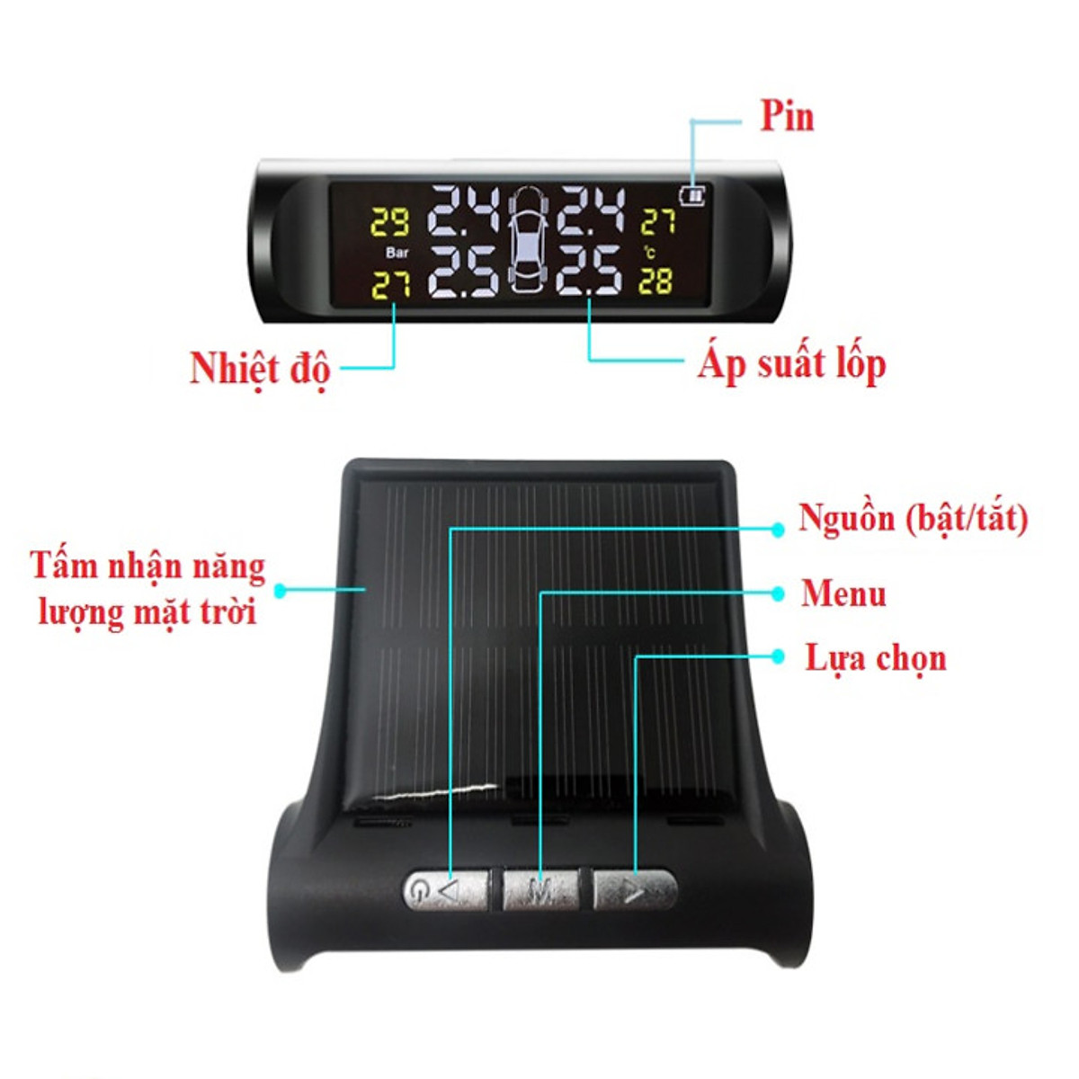 Cảm biến áp suất lốp VAN NGOÀI TPMS tặng kèm 4 viên pin thay thế
