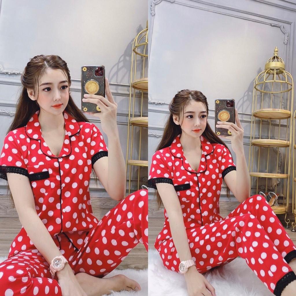 Set bộ pizama họa tiết chấm bi tay ngắn- hàng thiết kế cao cấp 2020 / Có size XXL