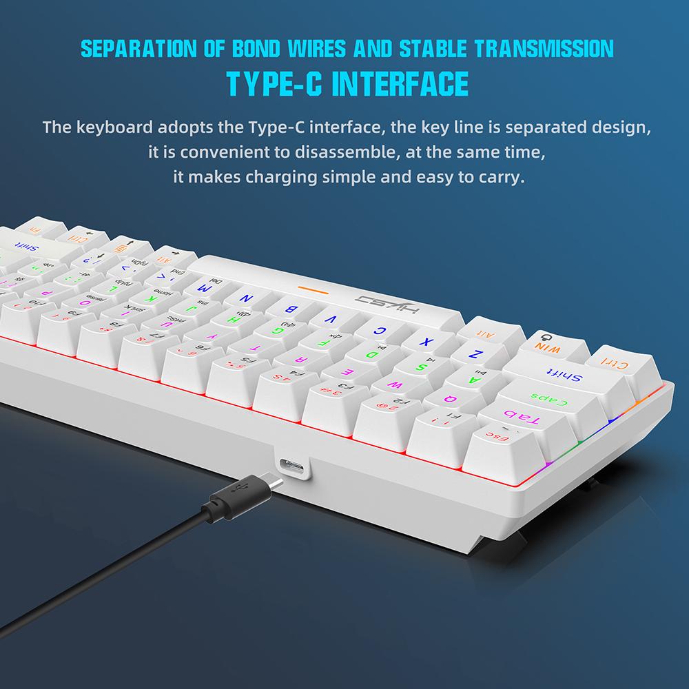 HXSJ V900 Wired 61-key Compact Mechanical Keyboard RGB Backlit Keyboard N-key Rollover Blue Switch Double Shot Keycaps