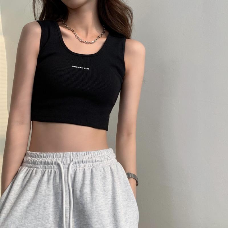 MS6742 Áo ba lỗ thun tăm croptop thêu chữ siêu tôn dáng