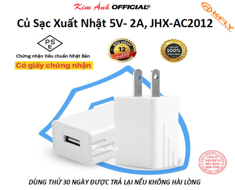 Củ sạc 2A xuất Nhật KFLY (JHX-AC2012), chứng nhận PSE tiêu chuẩn Nhật Bản, dùng thử 30 ngày, bảo hành hàng chính hãng 12 tháng