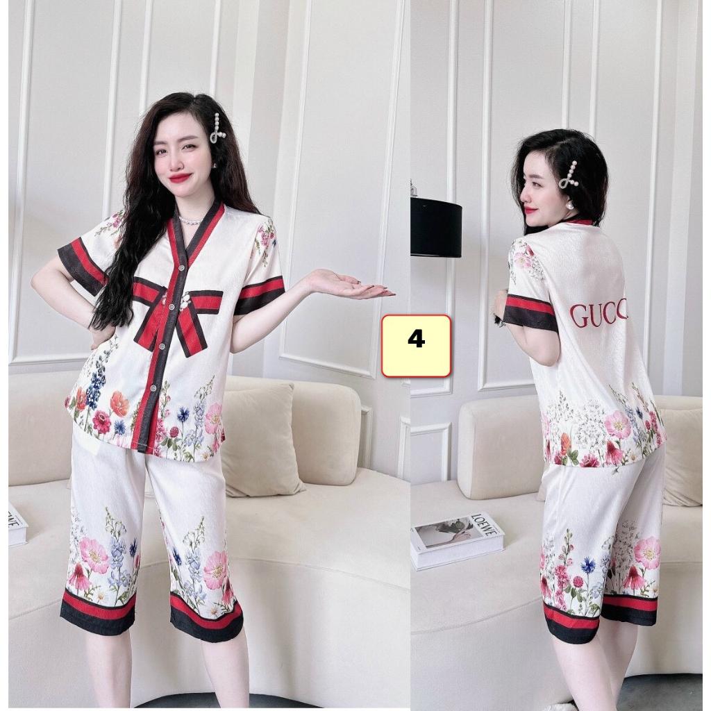 Bộ Mặc Nhà Quần Lững,Áo Cổ V, Lụa Xước 45-58kg