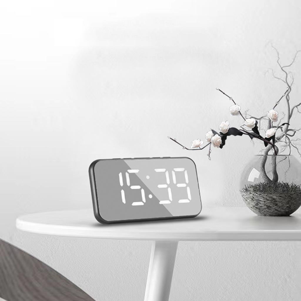 Desk Alarm Clock Display Digital Temperature Snooze Table USB White