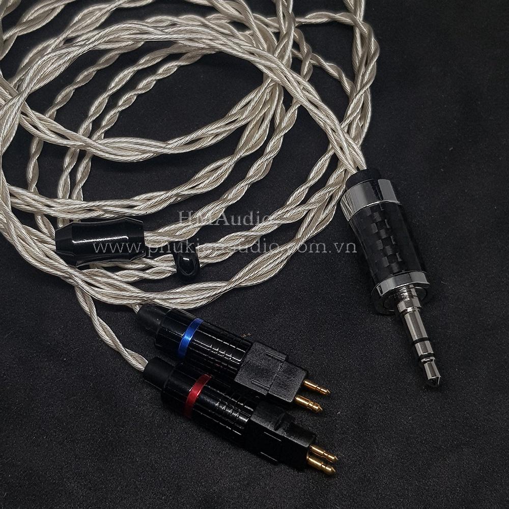 Dây tai nghe đồng mạ bạc OFC 1.2mm tết 4 - Connector Sens HD650 HD600 HD660s HD25 HD580