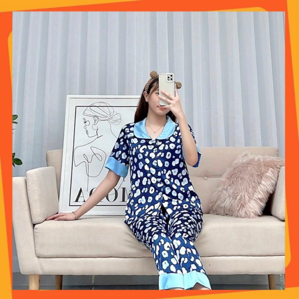 Bộ đồ mặc nhà chất lụa SATIN Nữ cao cấp quần dài áo cộc siêu kute BLU09