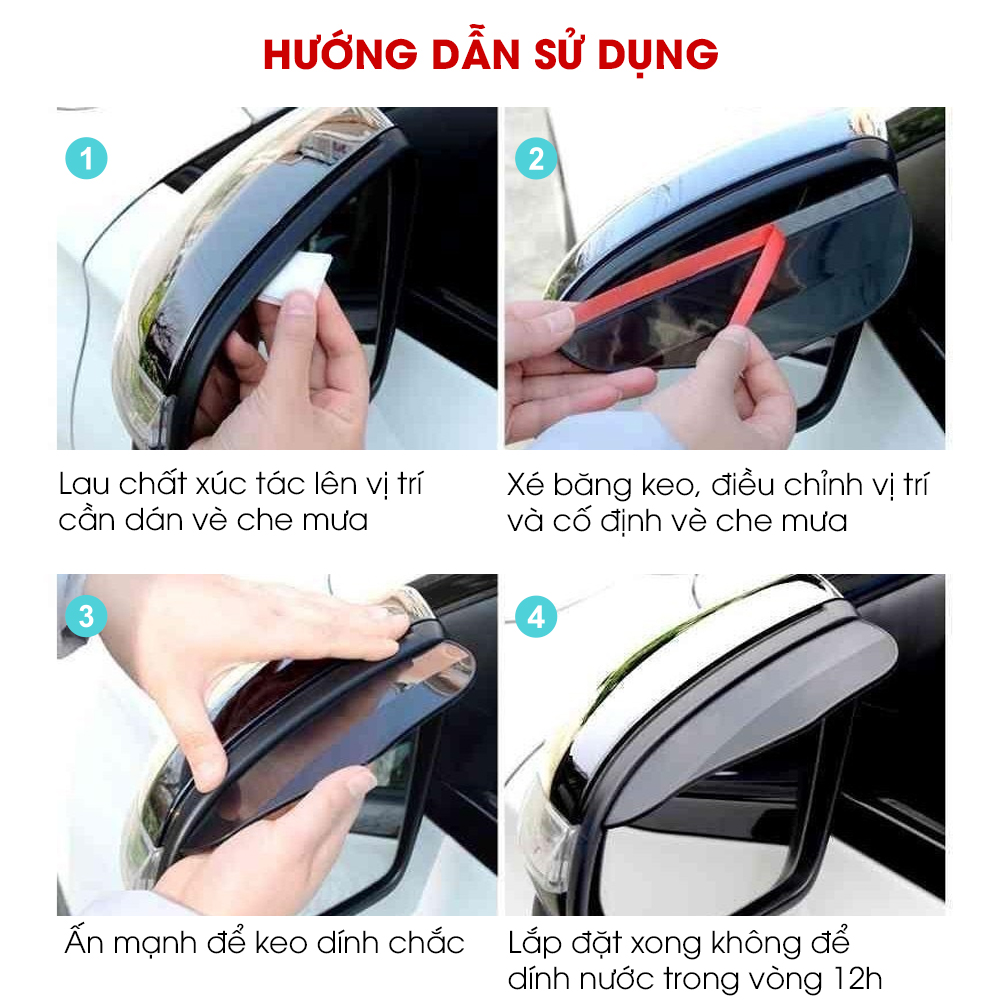 Bộ 2 Vè che mưa gương chiếu hậu ô tô hạn chế nước mưa đọng vào gương, gia tăng tầm nhìn TÂM LUÂN Chổi lau tẩm dầu - Hàng chính hãng