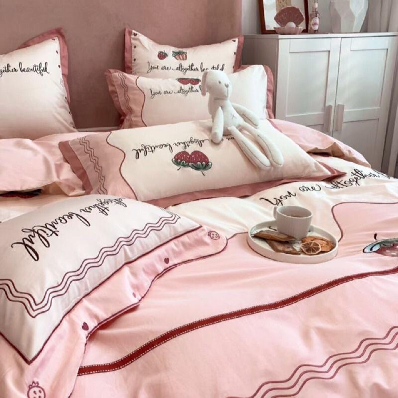 Bộ ga gối vỏ chăn lụa thêu 6 món