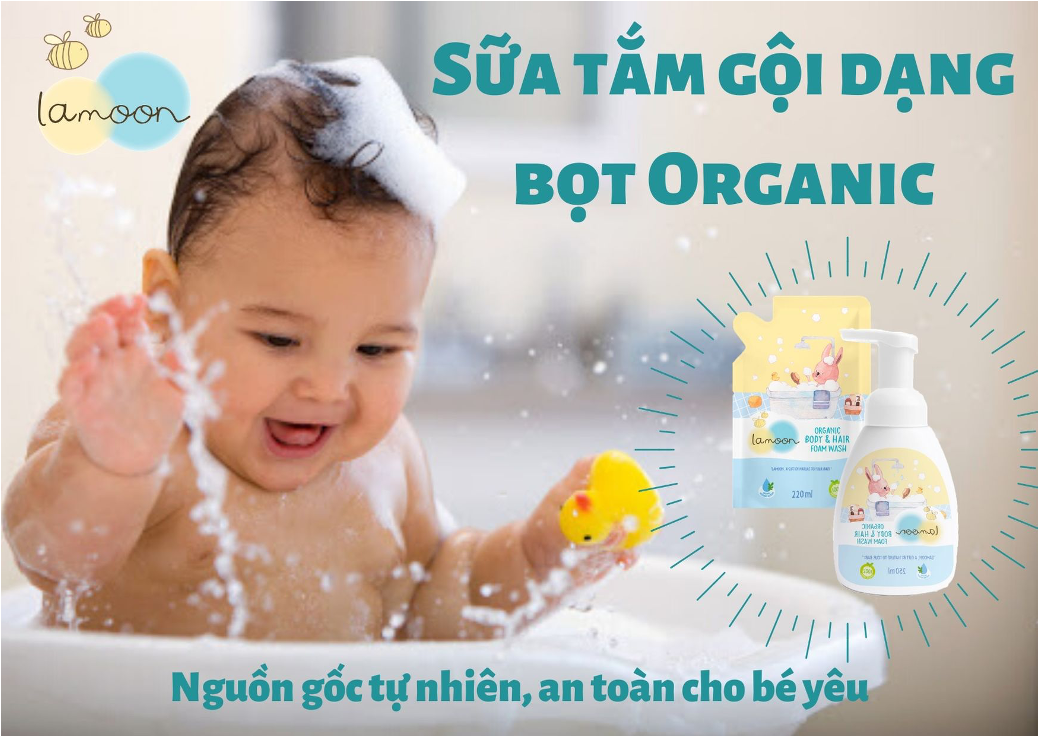 Sữa tắm gội Organic cho bé dạng bọt Lamoon - Bình 250ml