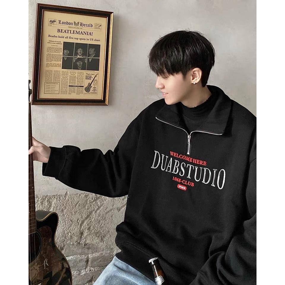 Áo sweater cổ bẻ khoá zip chất liệu bo tăm hoạ tiết thêu form rộng oversize nam nữ unisex