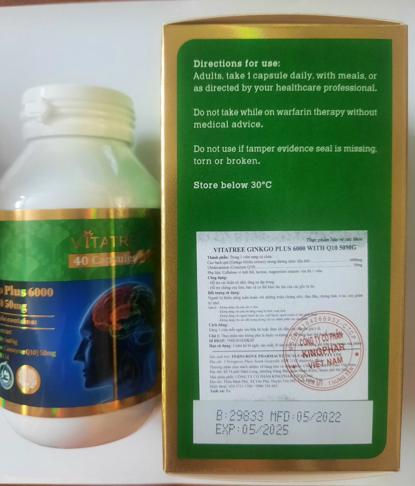 ￼Viên Uống Tăng Tuần Hoàn Não Vitatree GINKGO Plus 6000 With Q10 50Mg - Hộp 40V