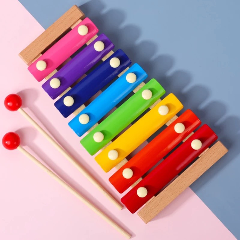 Combo 2 Đồ Chơi Gỗ Đàn Xylophone, Tháp Xếp Vòng To Nhỏ Cho Trẻ Học Màu Sắc, Âm Thanh Và Luyện Khéo Tay