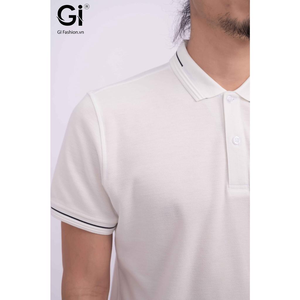 Áo polo nam GI màu trắng, chất liệu cotton co giãn 4 chiều, thấm hút mồ hôi