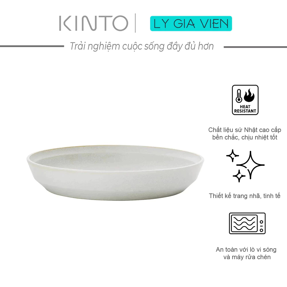 Đĩa Sâu Lòng Bằng Sứ Tráng Men Kinto Fog Deep Plate - Ash White