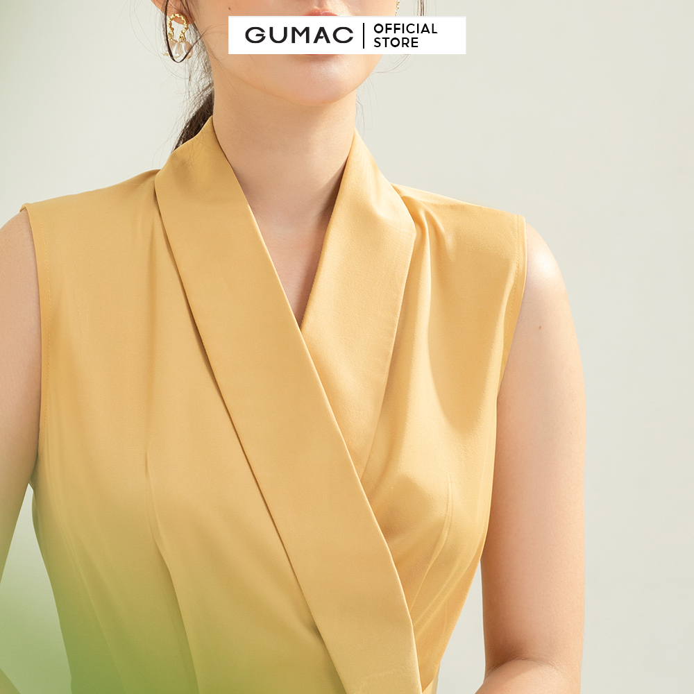 Đầm sát nách GUMAC DC03046 form A cổ vest