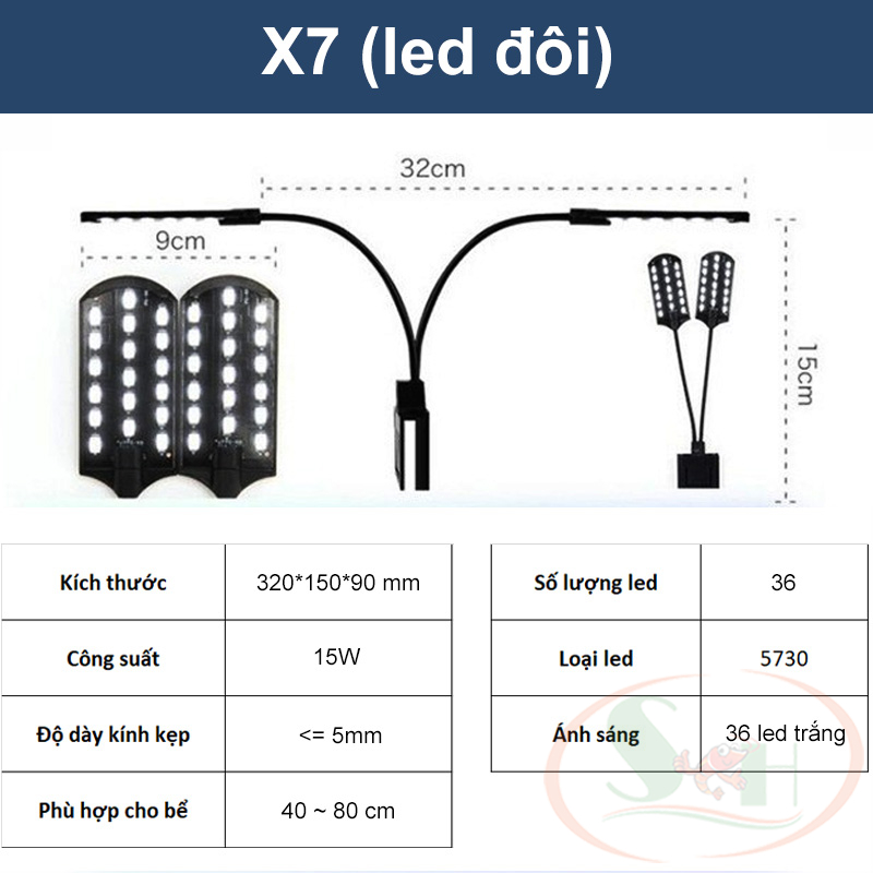 Led Kẹp Mini Super Slim Bright X3, X5, X5 Plus Đèn Kẹp Bể Cá Tép Nhỏ