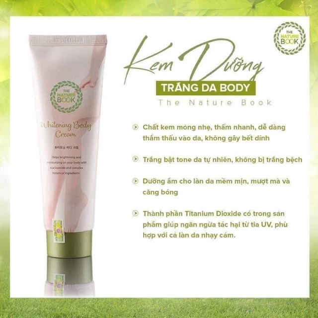 Kem dưỡng trắng toàn thân The Nature Book Whitening Body Cream 100g